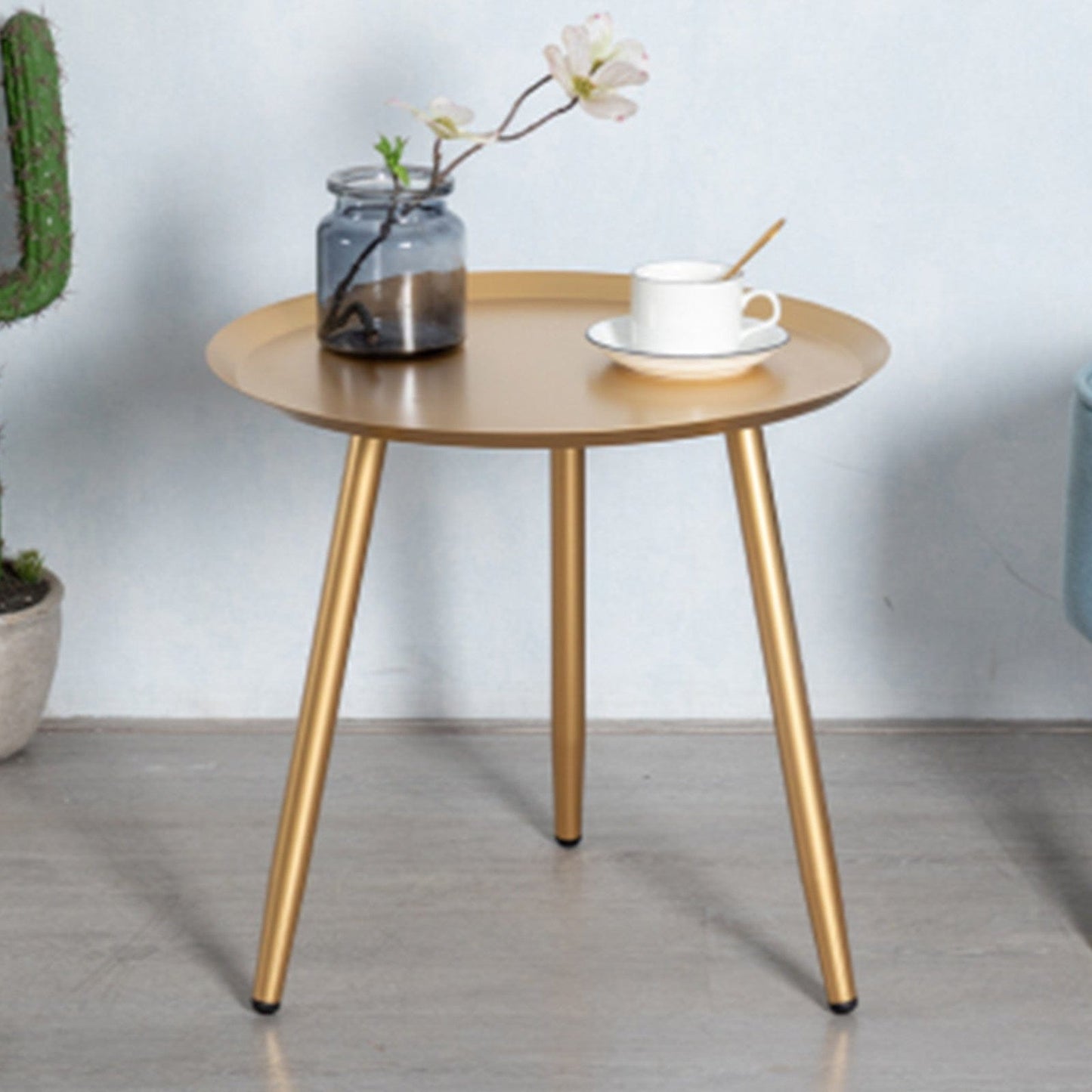 17" Golden Steel Tray Style Round End Table