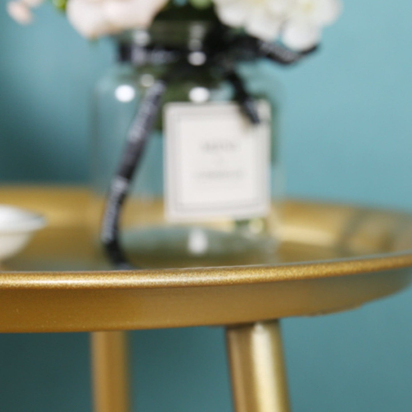 17" Golden Steel Tray Style Round End Table