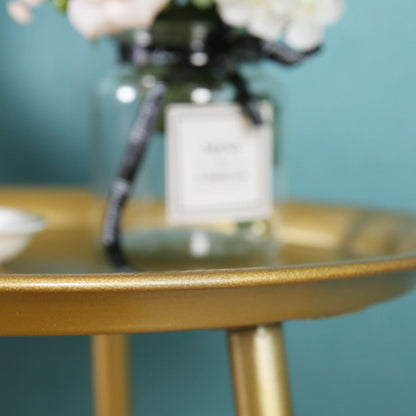 17" Golden Steel Tray Style Round End Table