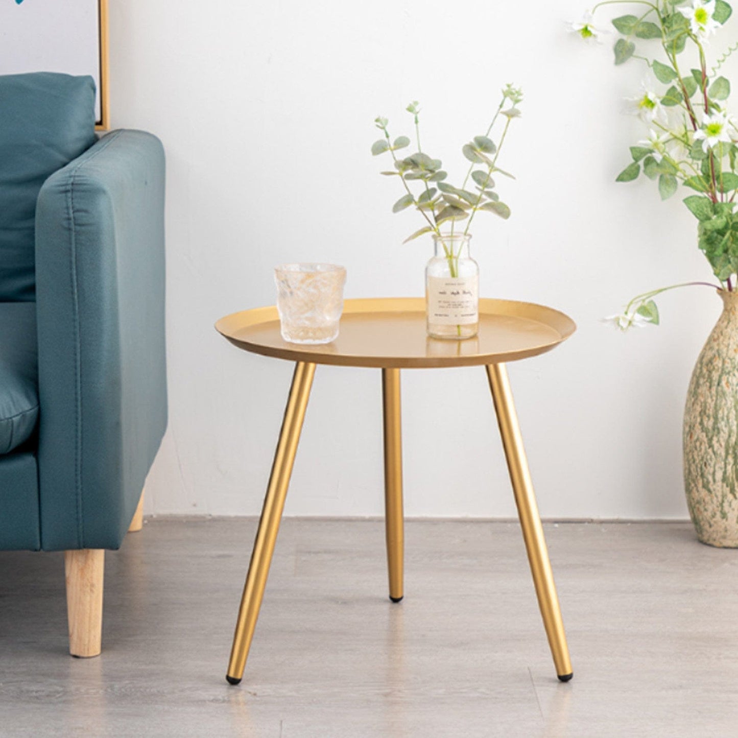 17" Golden Steel Tray Style Round End Table