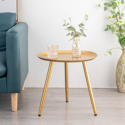17" Golden Steel Tray Style Round End Table