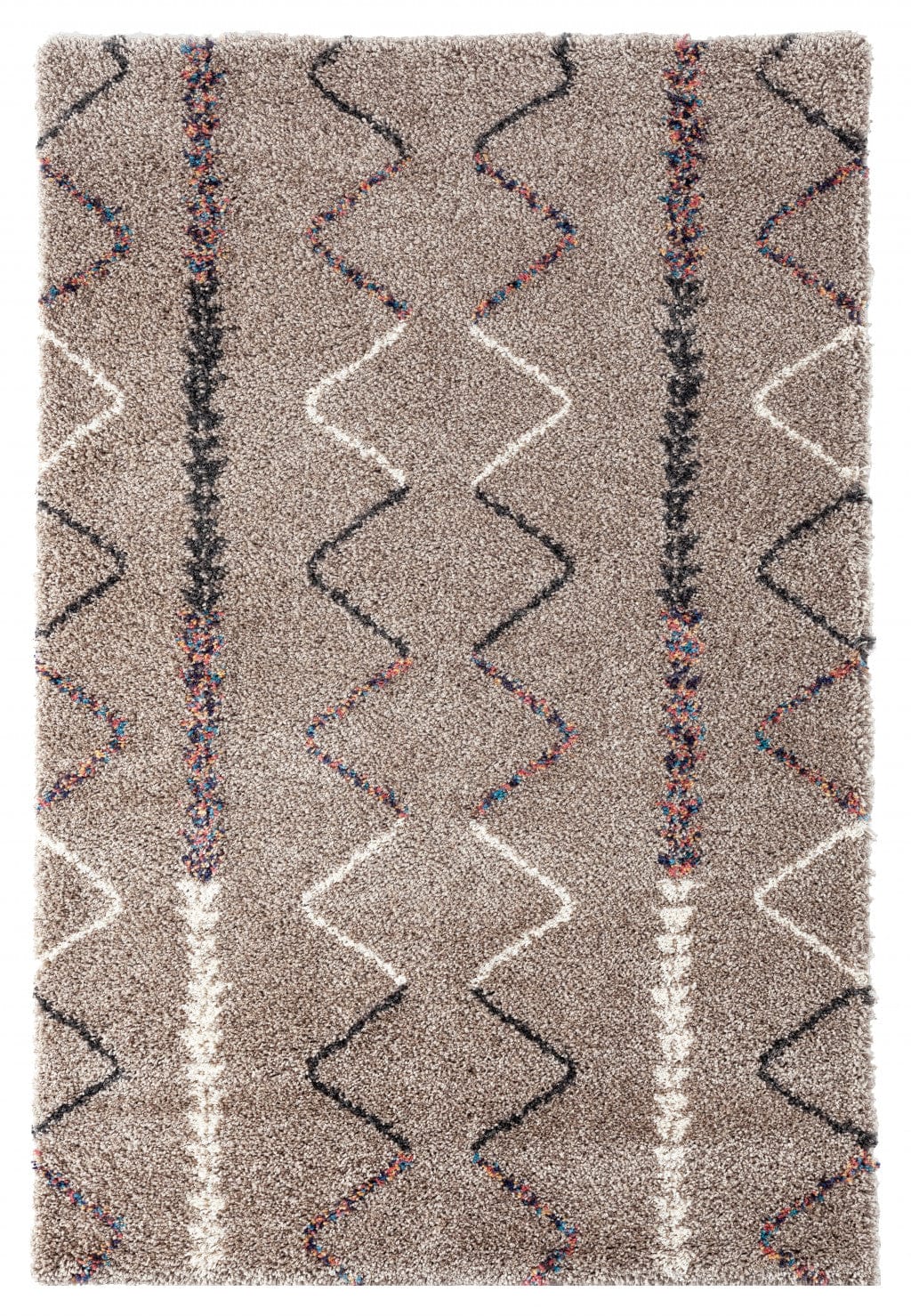 8' x 12' Beige and Brown Moroccan Geo Stain Resistant Area Rug