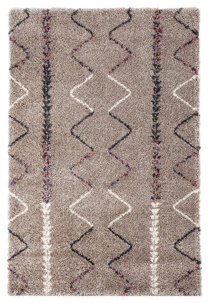 8' x 12' Beige and Brown Moroccan Geo Stain Resistant Area Rug