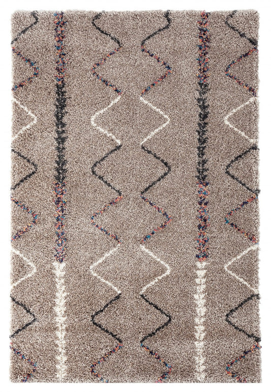 8' x 12' Beige and Brown Moroccan Geo Stain Resistant Area Rug