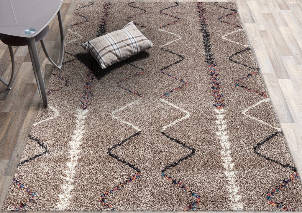 8' x 12' Beige and Brown Moroccan Geo Stain Resistant Area Rug