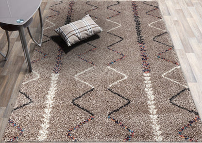 8' x 12' Beige and Brown Moroccan Geo Stain Resistant Area Rug