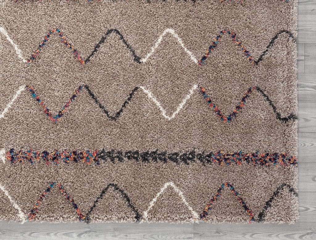 8' x 12' Beige and Brown Moroccan Geo Stain Resistant Area Rug