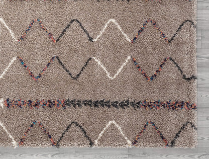 8' x 12' Beige and Brown Moroccan Geo Stain Resistant Area Rug