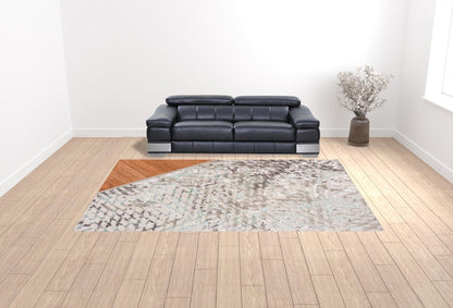 10' X 14' Gray White And Brown Geometric Stain Resistant Area Rug