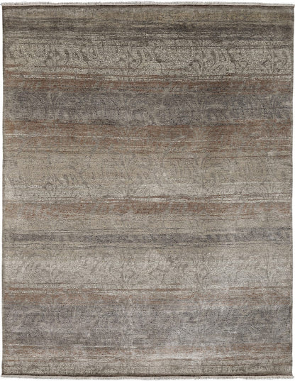 8' X 10' Tan Gold And Gray Paisley Hand Knotted Distressed Area Rug With Fringe