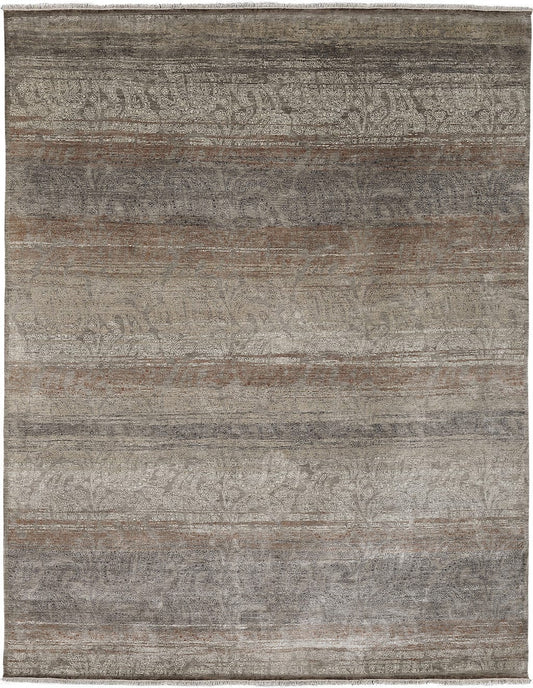 8' X 10' Tan Gold And Gray Paisley Hand Knotted Distressed Area Rug With Fringe