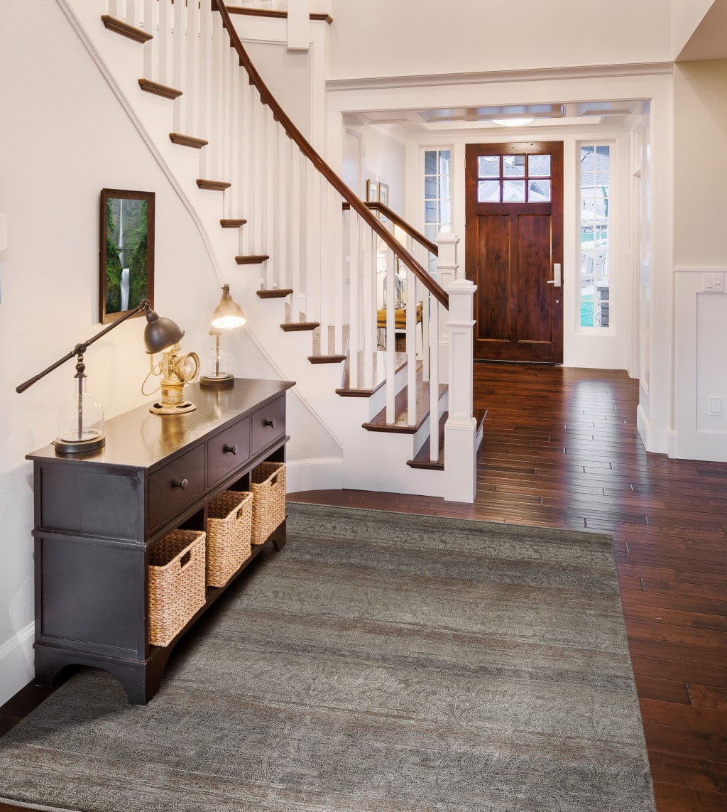 8' X 10' Tan Gold And Gray Paisley Hand Knotted Distressed Area Rug With Fringe