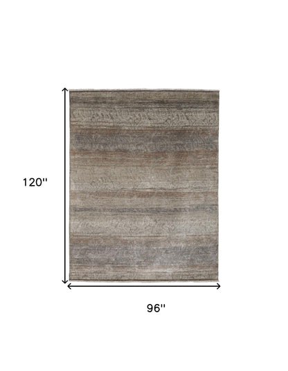 8' X 10' Tan Gold And Gray Paisley Hand Knotted Distressed Area Rug With Fringe