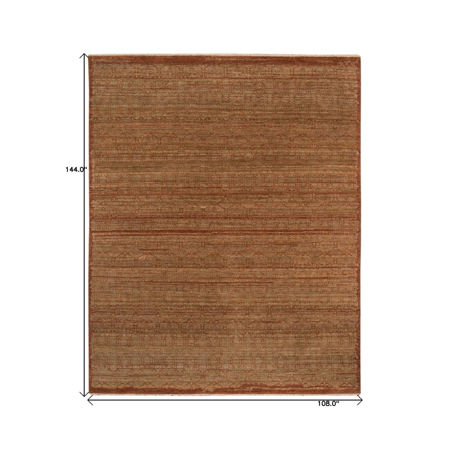 9' X 12' Orange Rust New Zealand Lambs Wool Hand Knotted Area Rug With Fringe