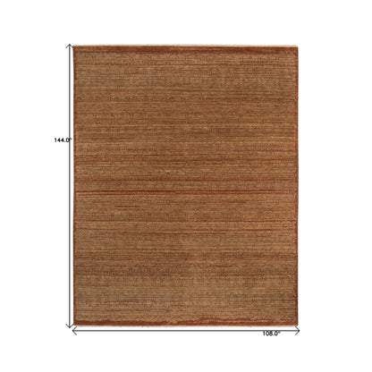 9' X 12' Orange Rust New Zealand Lambs Wool Hand Knotted Area Rug With Fringe