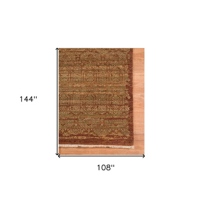 9' X 12' Orange Rust New Zealand Lambs Wool Hand Knotted Area Rug With Fringe