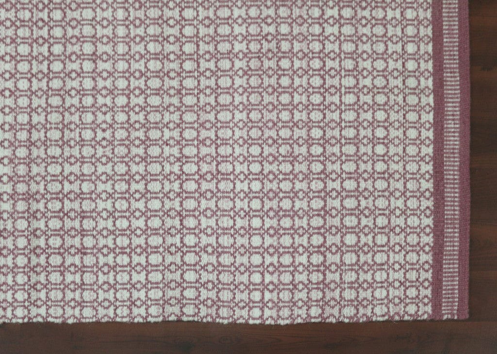 8' X 10' Pink Geometric Flat Weave Wool Blend Area Rug