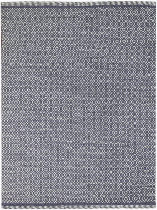 8' X 10' Blue And White Wool Geometric Flatweave Area Rug