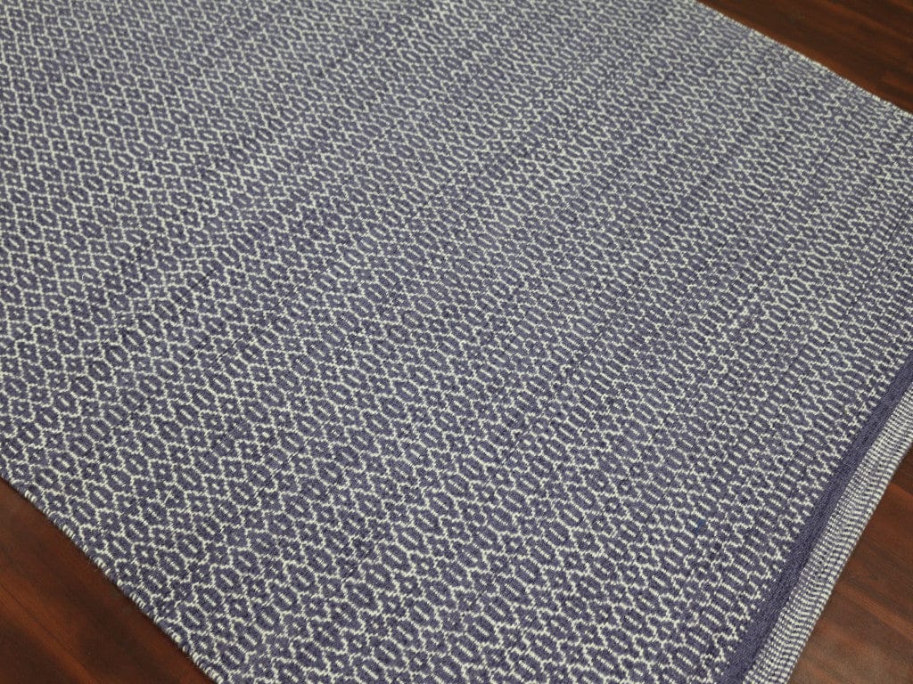 8' X 10' Blue And White Wool Geometric Flatweave Area Rug