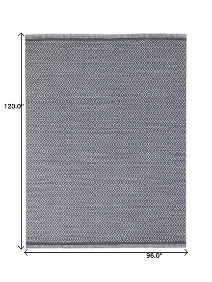 8' X 10' Blue And White Wool Geometric Flatweave Area Rug