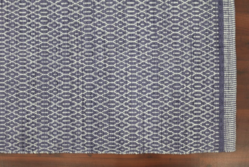 8' X 10' Blue And White Wool Geometric Flatweave Area Rug