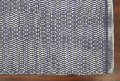 8' X 10' Blue And White Wool Geometric Flatweave Area Rug