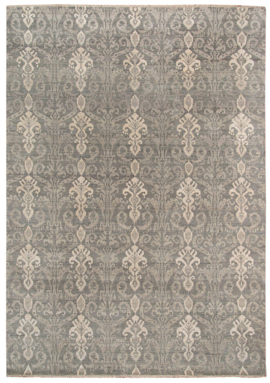 8' X 10' Gray Pearl Wool Damask Handmade Area Rug