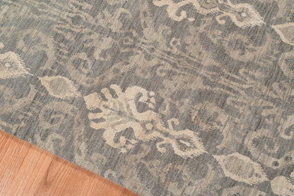 8' X 10' Gray Pearl Wool Damask Handmade Area Rug