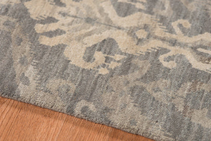 8' X 10' Gray Pearl Wool Damask Handmade Area Rug