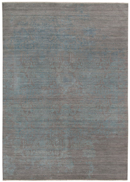 8' X 10' Gray Pearl And Silver New Zealand Lambs Wool Damask Hand Knotted Area Rug With Fringe