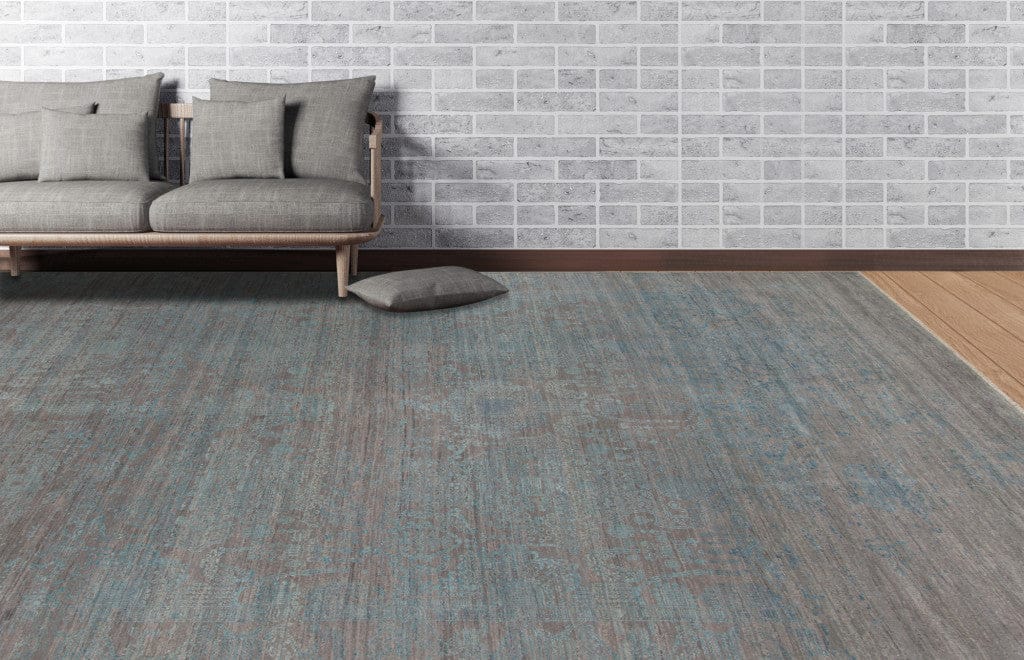 8' X 10' Gray Pearl And Silver New Zealand Lambs Wool Damask Hand Knotted Area Rug With Fringe