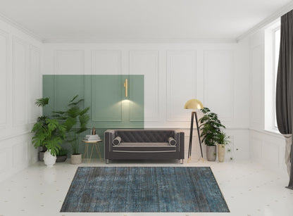 8' X 10' Dark Gray And Blue New Zealand Lambs Wool Damask Hand Knotted Area Rug With Fringe