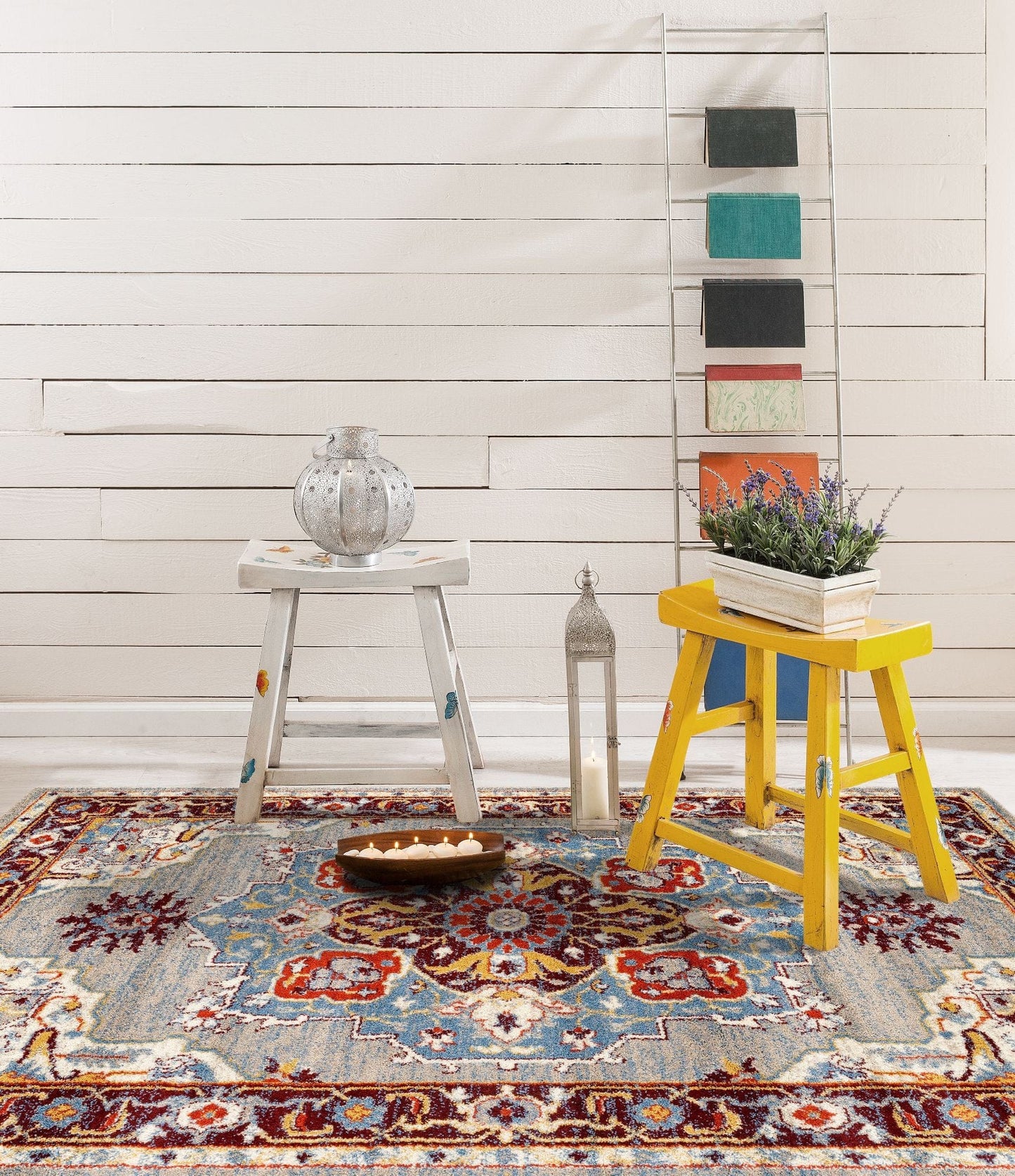 9' X 12' Blue And Maroon Geometric Stain Resistant Area Rug