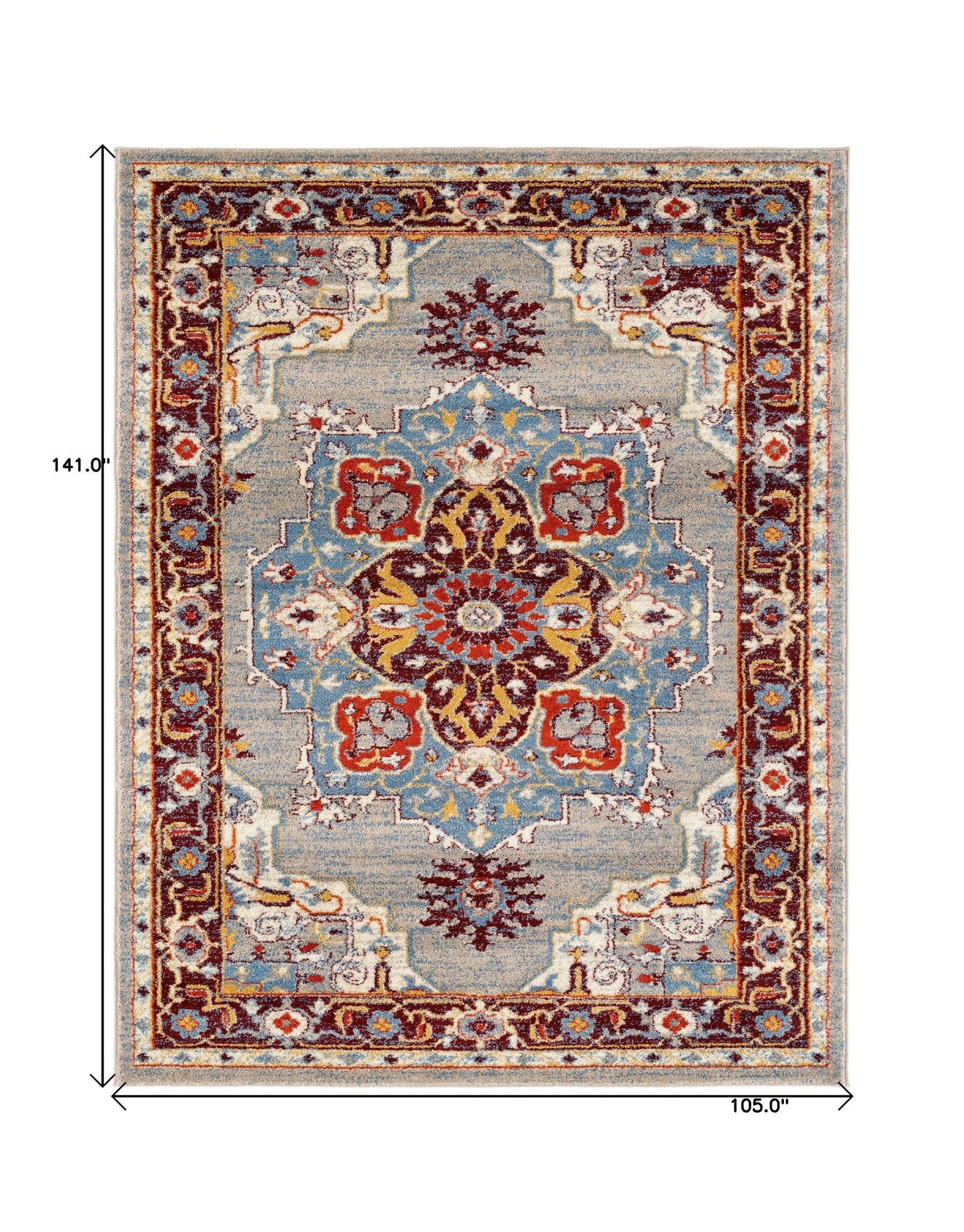 9' X 12' Blue And Maroon Geometric Stain Resistant Area Rug