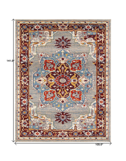 9' X 12' Blue And Maroon Geometric Stain Resistant Area Rug
