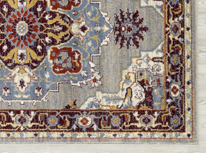 9' X 12' Blue And Maroon Geometric Stain Resistant Area Rug