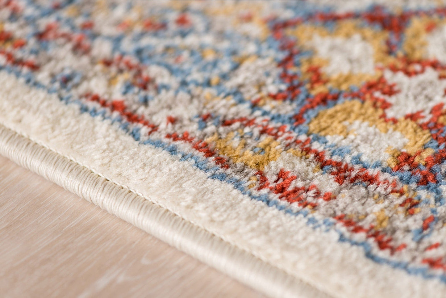 9' x12' Blue Red And Ivory Floral Power Loom Stain Resistant Area Rug