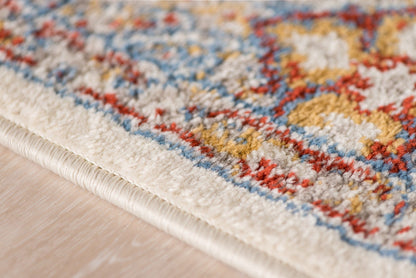 9' x12' Blue Red And Ivory Floral Power Loom Stain Resistant Area Rug