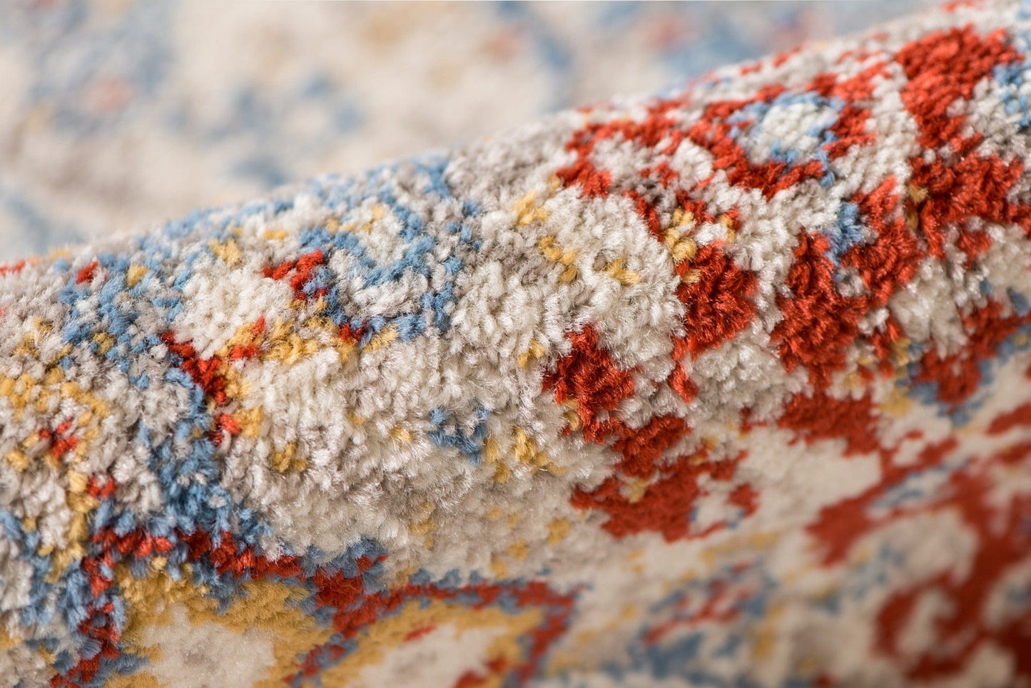 9' x12' Blue Red And Ivory Floral Power Loom Stain Resistant Area Rug