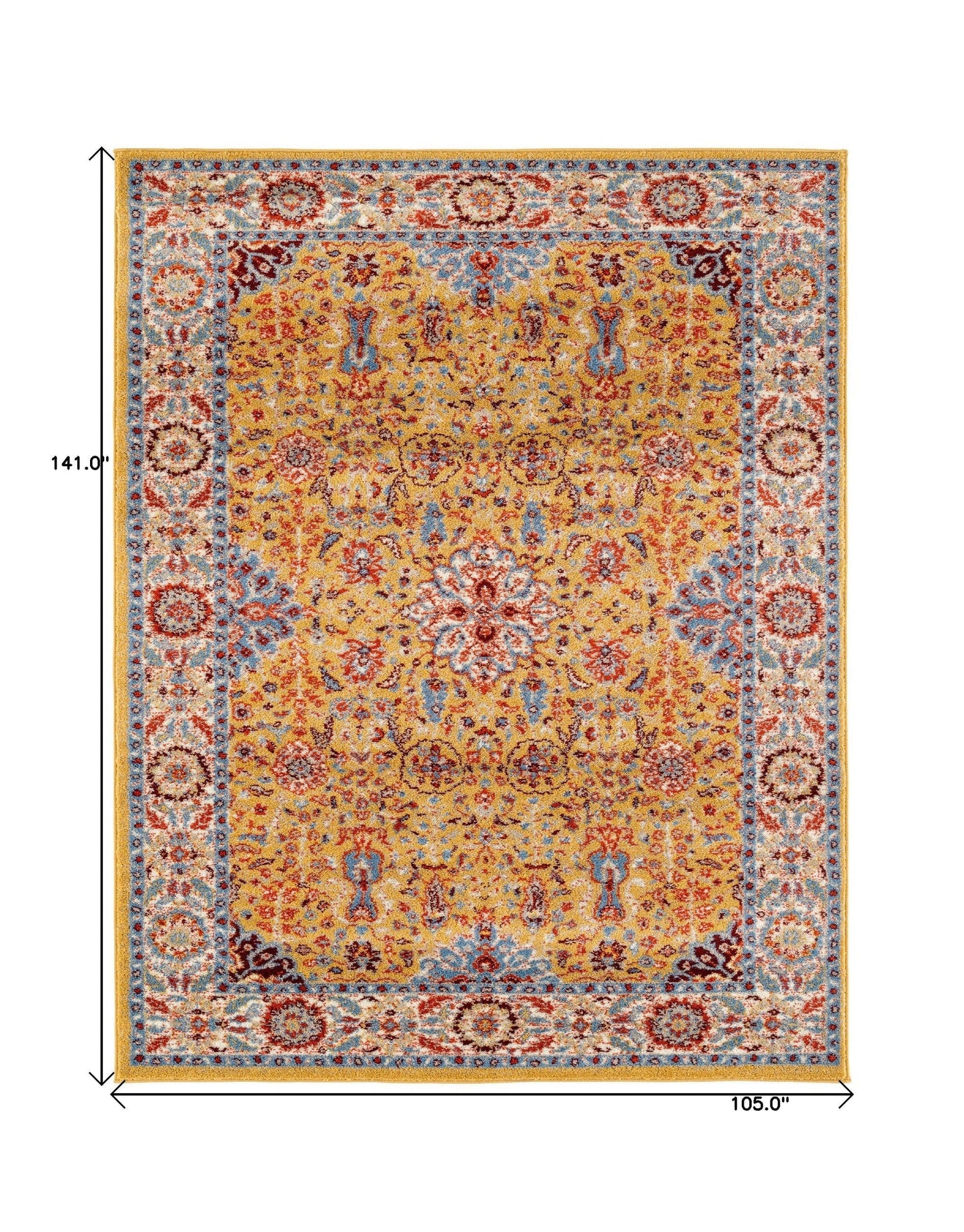 9' X 12' Blue Yellow And Ivory Oriental Power Loom Stain Resistant Area Rug