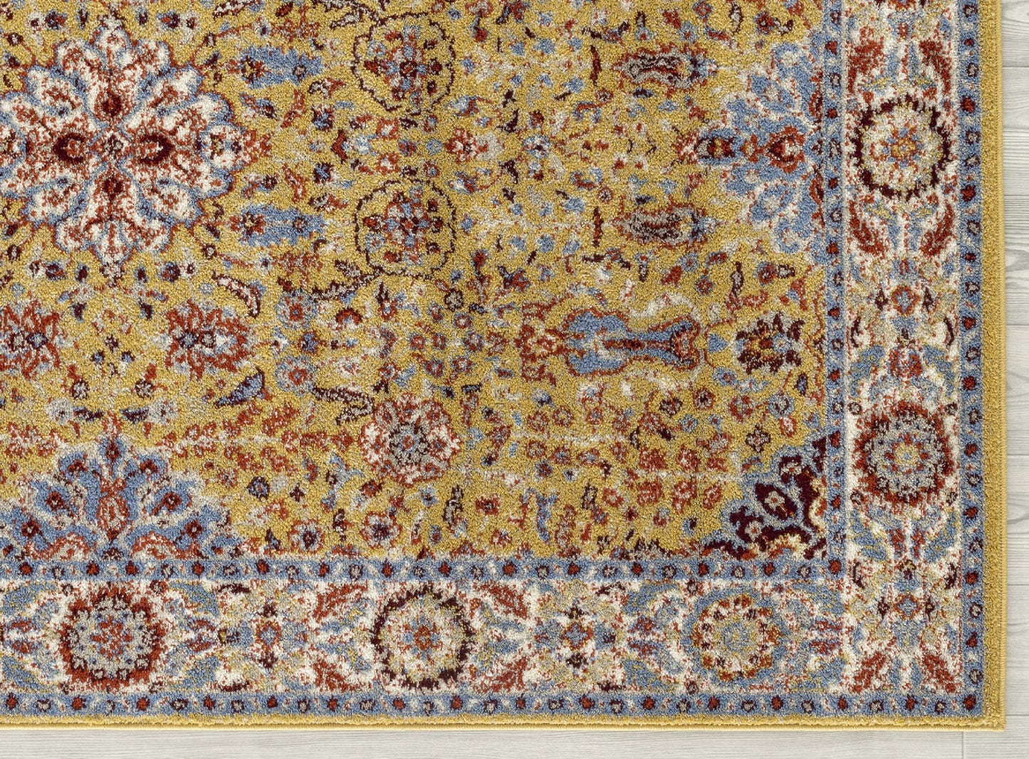 9' X 12' Blue Yellow And Ivory Oriental Power Loom Stain Resistant Area Rug