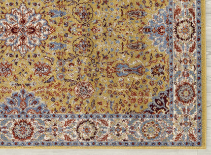 9' X 12' Blue Yellow And Ivory Oriental Power Loom Stain Resistant Area Rug