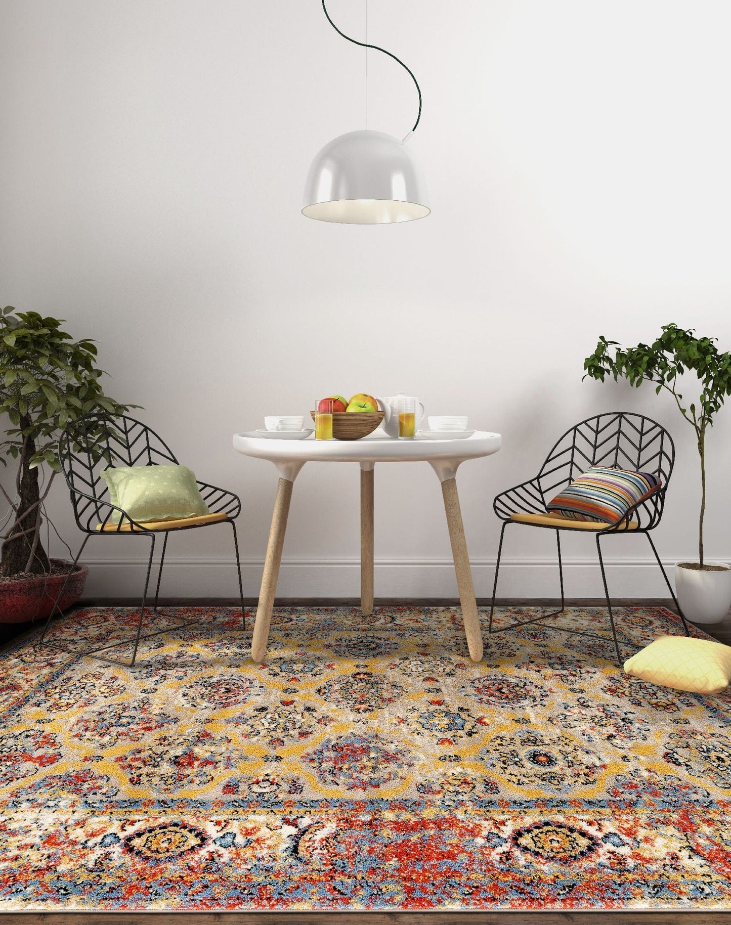 9' X 12' Yellow Blue And Red Geometric Stain Resistant Area Rug