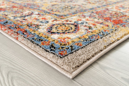 9' X 12' Yellow Blue And Red Geometric Stain Resistant Area Rug