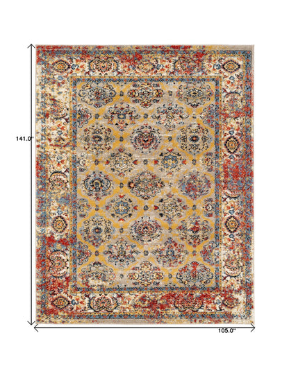 9' X 12' Yellow Blue And Red Geometric Stain Resistant Area Rug