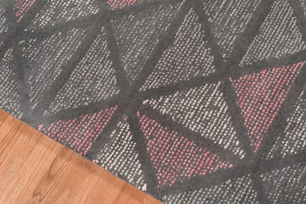 8' X 11' Pink And Gray New Zealand Lambs Wool Geometric Tufted Area Rug