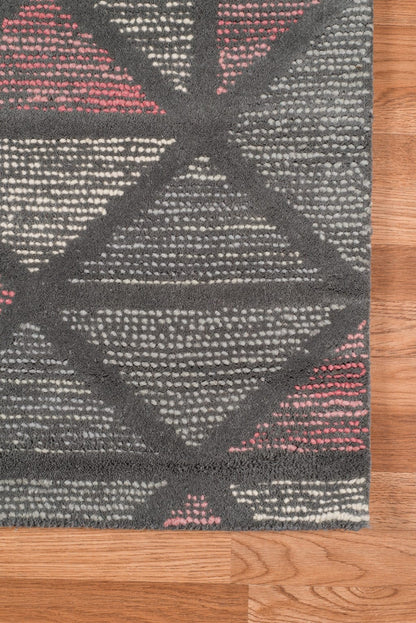 8' X 11' Pink And Gray New Zealand Lambs Wool Geometric Tufted Area Rug