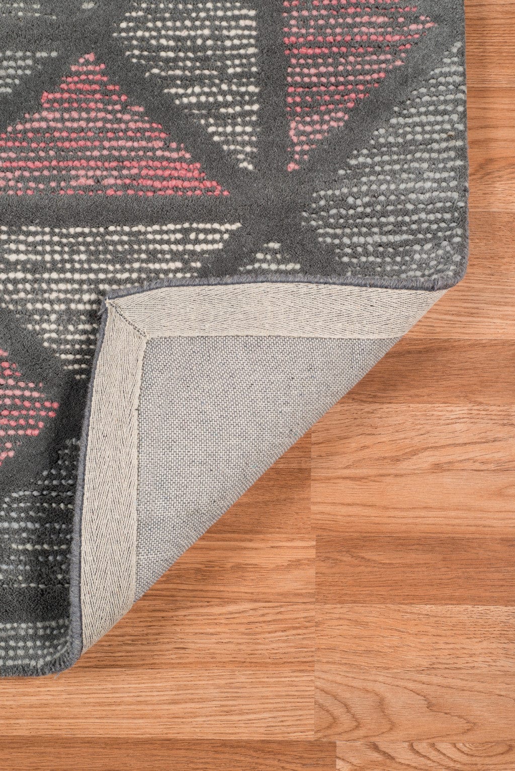 8' X 11' Pink And Gray New Zealand Lambs Wool Geometric Tufted Area Rug