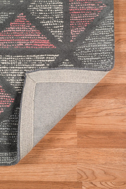 8' X 11' Pink And Gray New Zealand Lambs Wool Geometric Tufted Area Rug