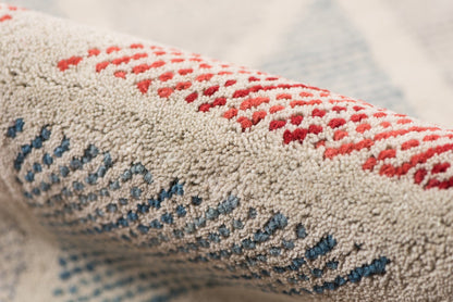 8' X 11' Orange And Blue New Zealand Lambs Wool Geometric Tufted Area Rug